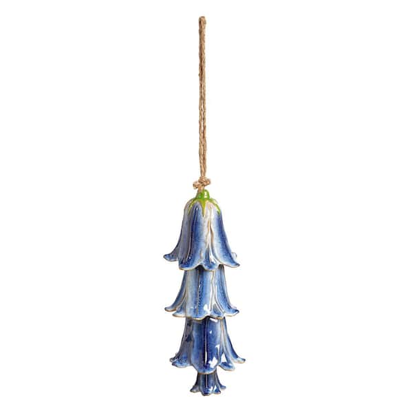 12 in. Blue Ceramic Flower Garden Bell