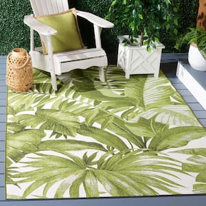 Barbados Ivory/Green 8 ft. x 10 ft. Multi-Leaf Tropical Indoor/Outdoor Patio Area Rug