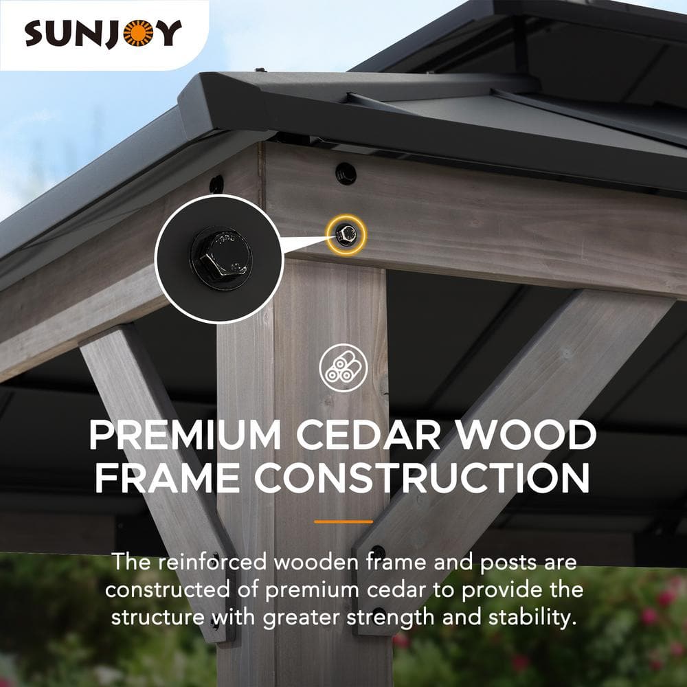 Sunjoy 12x16 ft Cedar Wood Gazebo with Black Steel Roof