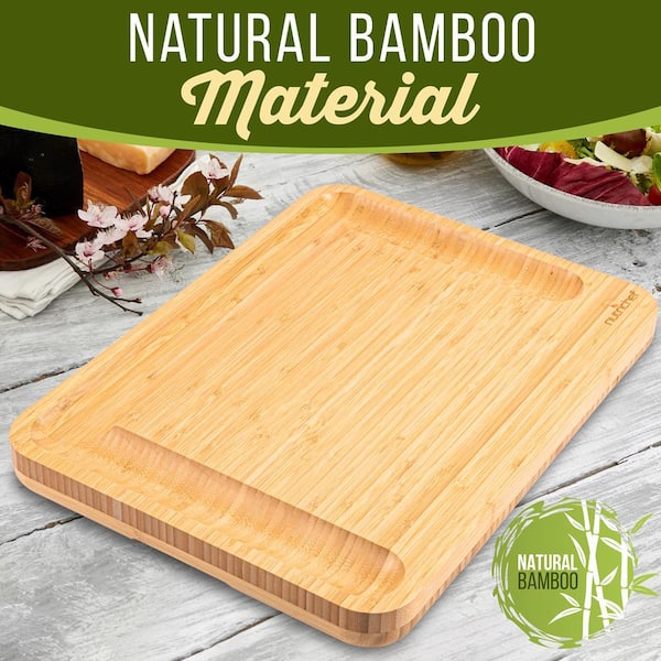 Organic Extra Large Bamboo Cutting Board with Black Aluminum Handles -  Reversible Wood Cutting Board - Bamboo Carving Board for Meat Cheese  Vegetables