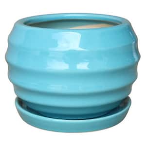 9 in. Lantern Bell Ceramic Planter in Aqua