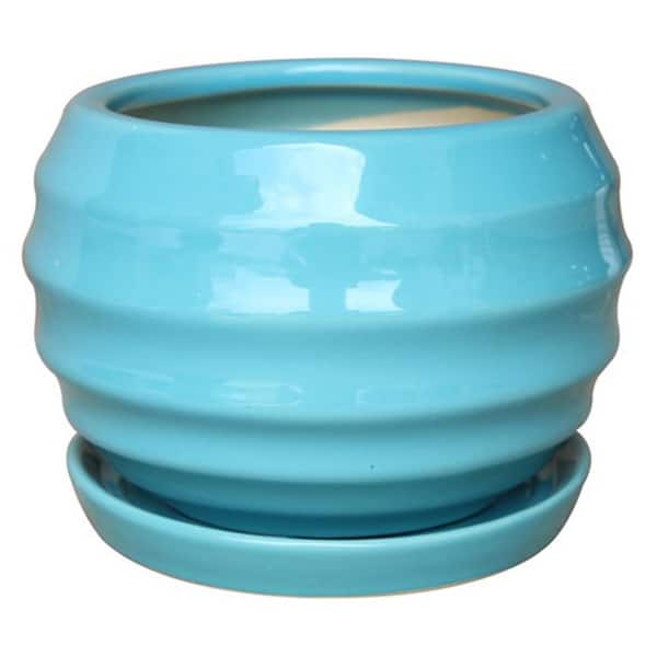 Trendspot 9 in. Lantern Bell Ceramic Planter in Aqua
