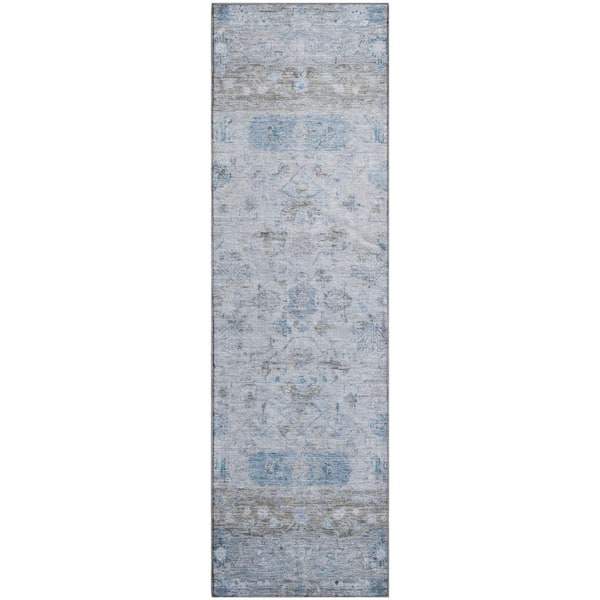 Mayfield Premium Machine Washable Abstract AMF2323 Sky 2 ft. x 7 ft. Runner Rug