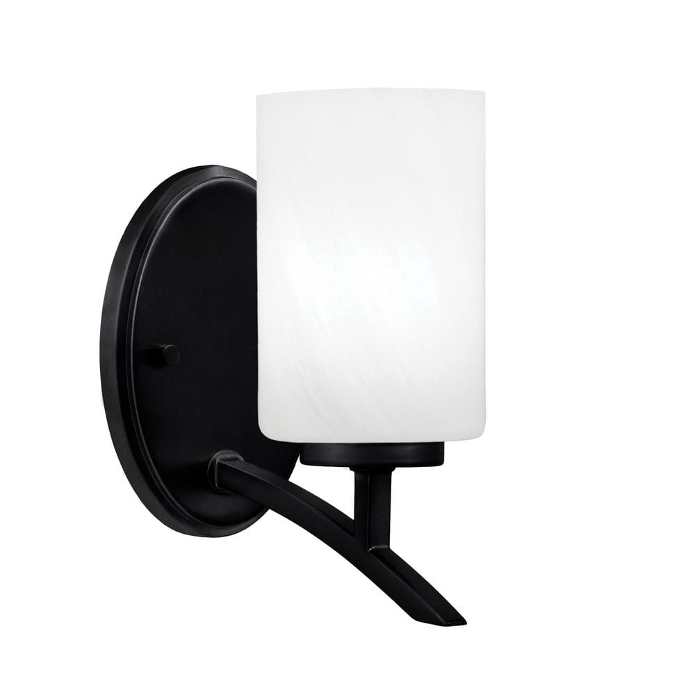 Siena 4 in. 1-Light Matte Black Sconce with 4 in. White Marble Glass Shade 