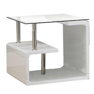 Torkel 23.63 in. White/Chrome Square Glass Top End Table