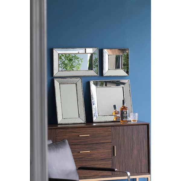Unbranded Traditional 16 in. W x 24 in. H Rectangle Silver Framed Wall Mirror, Decorative Tray, for Living Room, Entryway, Hallway