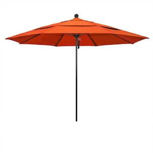 11 ft. Black Aluminum Commercial Market Patio Umbrella with Fiberglass Ribs and Pulley Lift in Melon Sunbrella