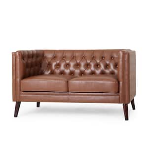 Riebe 53.50 in Cognac Brown Faux Leather Upholstered 2-Seat Loveseat