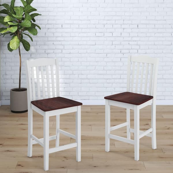 DHP Shanya Counter Height Dining Chair, Set of Two, Rustic Mahogany Top and White Base