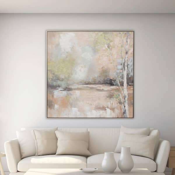 Ivory/Green Framed Serene Handpainted Canvas Art Print 40 in. x 40 in.