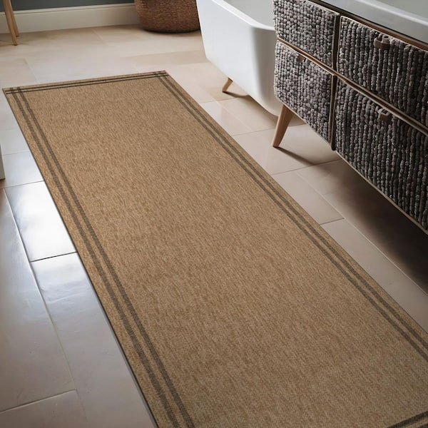 Haven 2 ft. x 7 ft. Natural Border Striped Washable Easy Jute Modern Indoor Outdoor Runner Rug