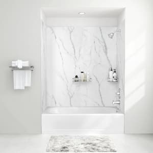 Passage 32 in. x 60 in. 4-Piece Glue-Up Alcove Bath Wall in Serene Marble