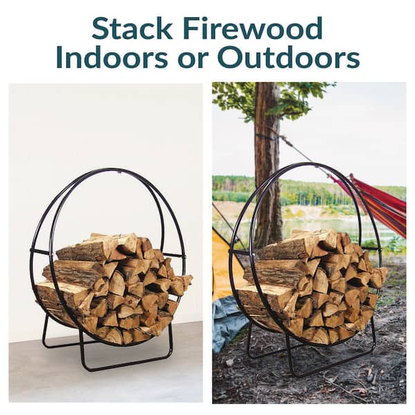 Sunnydaze 40 in. Black Steel Firewood Storage Log Hoop Rack QX