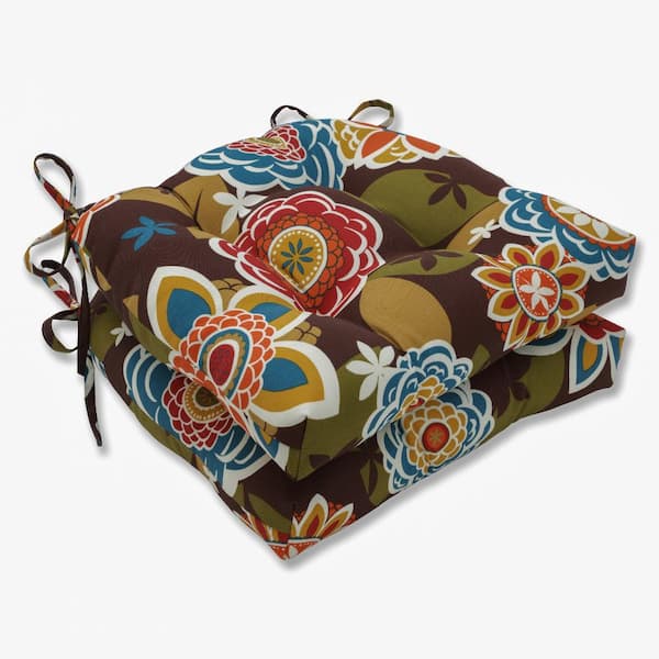 Pillow Perfect Floral 17.5 x 17 Outdoor Dining Chair Cushion in Brown/Orange (Set of 2)