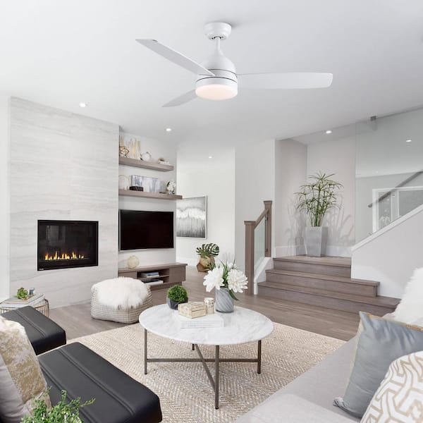 Light Pro 48 in. Smart Indoor White Low Profile Standard Ceiling Fan with Bright Integrated LED, APP and Remote Control