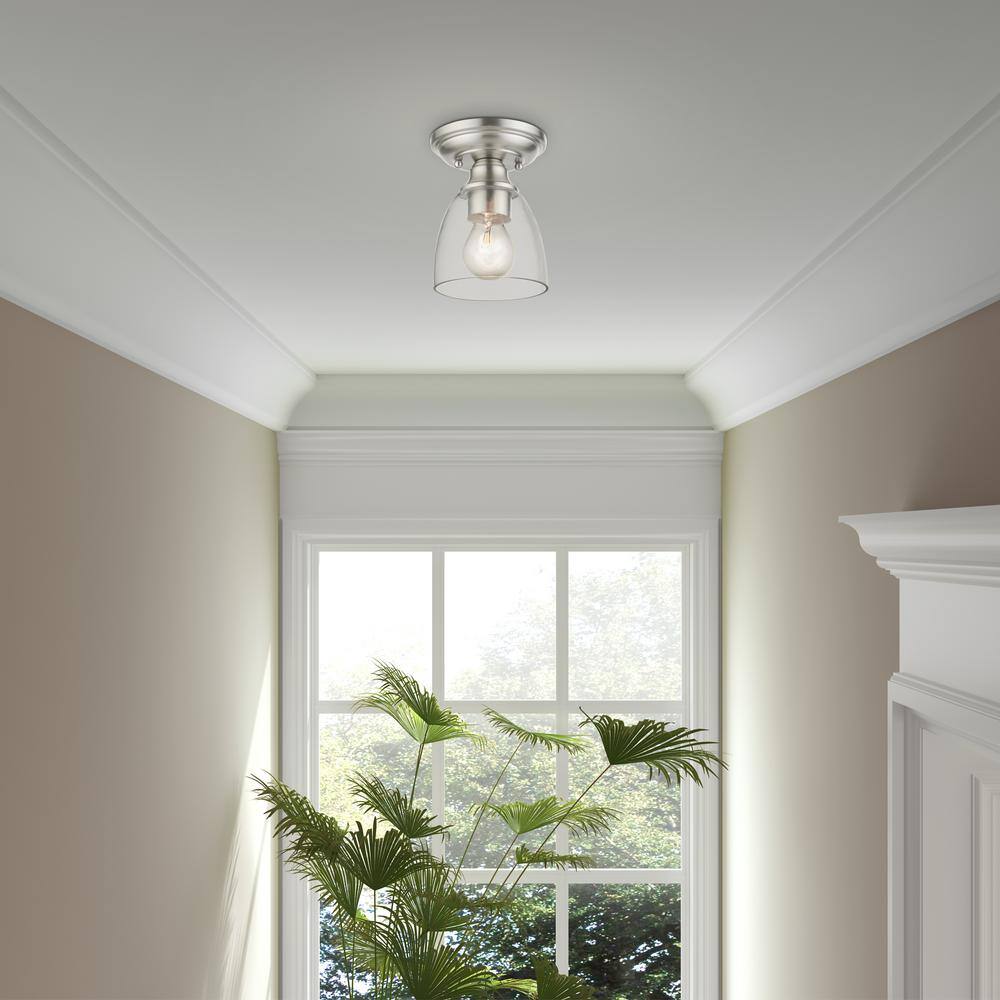 Brushed Nickel 1-Light Flush Mount with Clear Glass Shade