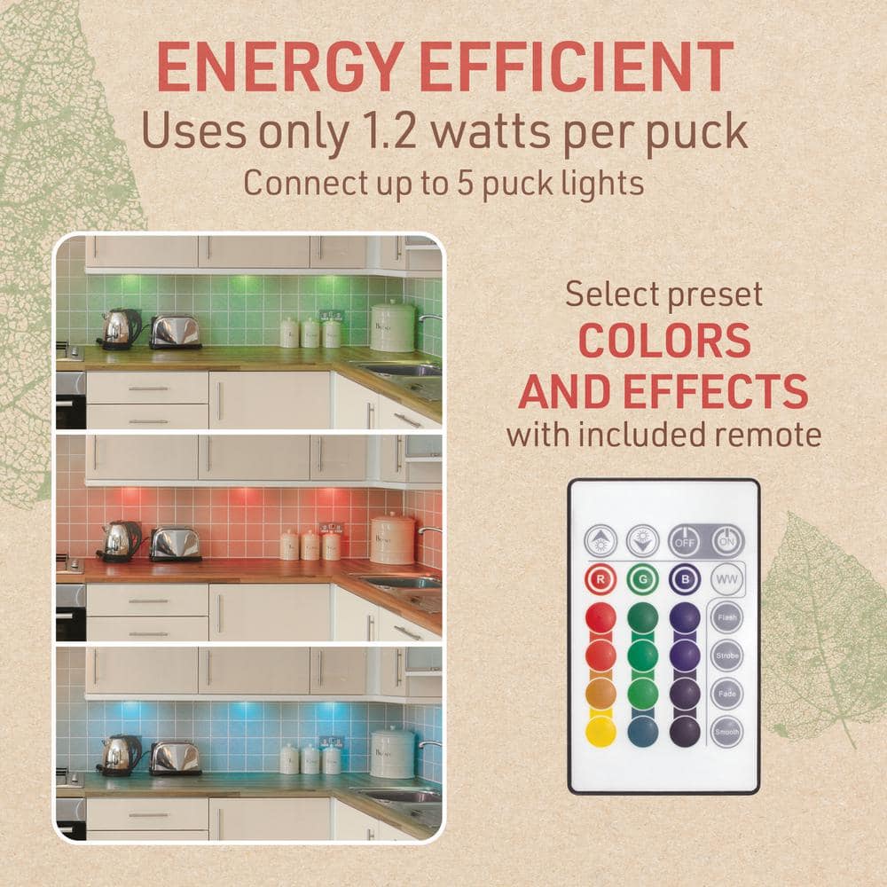 White Multicolor LED Puck Light Kit with Remote, 3-Pack