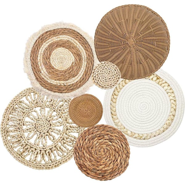 Brown 7.1 in. x 7.1 in. Wall Baskets Wall Hanging Rattan Decor