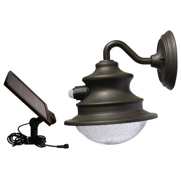 Gama Sonic Barn Solar Brown Outdoor Wall Sconce with Integrated LED, Remote Solar Panel, and Motion Detection Sensor
