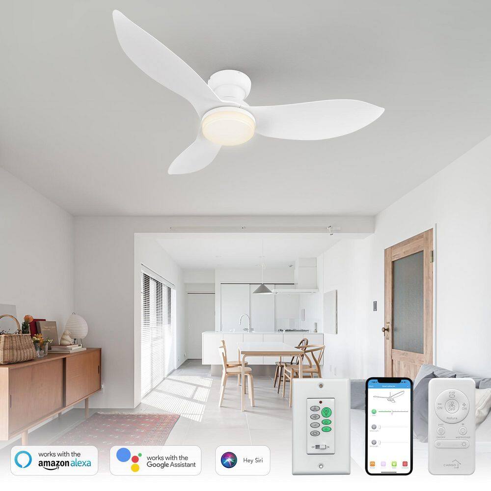 45 in. Indoor White Flush Mount Integrated LED Smart Ceiling Fan with Remote Control and Wall Control, 10-Speed DC Motor price history on PriceWatchPro