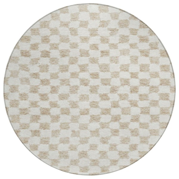 Chantille Machine Washable Indoor/Outdoor Abstract ACN1958 Beige 8 ft. x 8 ft. Round Rug