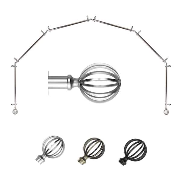 EMOH 13/16" Dia Adjustable 6-Sided Bay Window Curtain Rod 28 to 48" (each side) with Leoni Finials in Satin Nickel