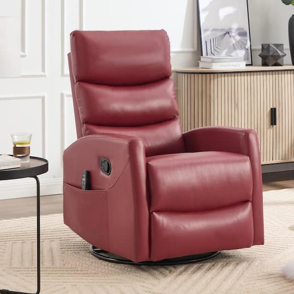 Red Faux Leather Heat Massage Manual Recliner Chair with Rocker and Swivel for Living Room