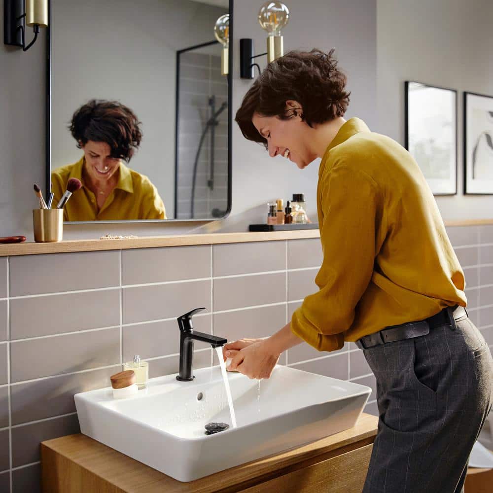 Matte Black Single Hole Bathroom Faucet with Pop-Up Drain
