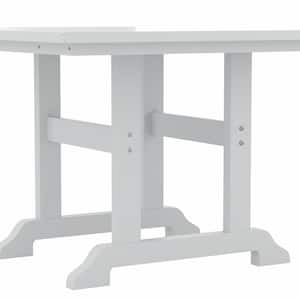 Hayes 43 in. All Weather HDPE Plastic Square Outdoor Dining Trestle Table with Umbrella Hole in White
