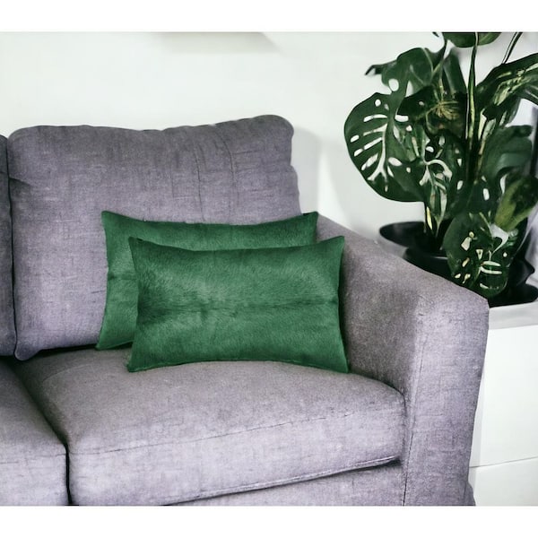 HomeRoots Green Solid Cotton 12 in. x 20 in. Throw Pillow (Set of 2)