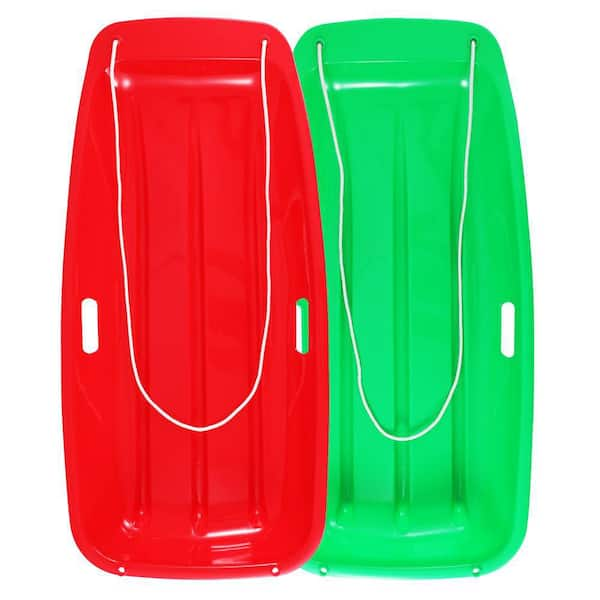 TIRAMISUBEST 35 in. L Plastic Snow Sled in Red and Green (2-Pack ...