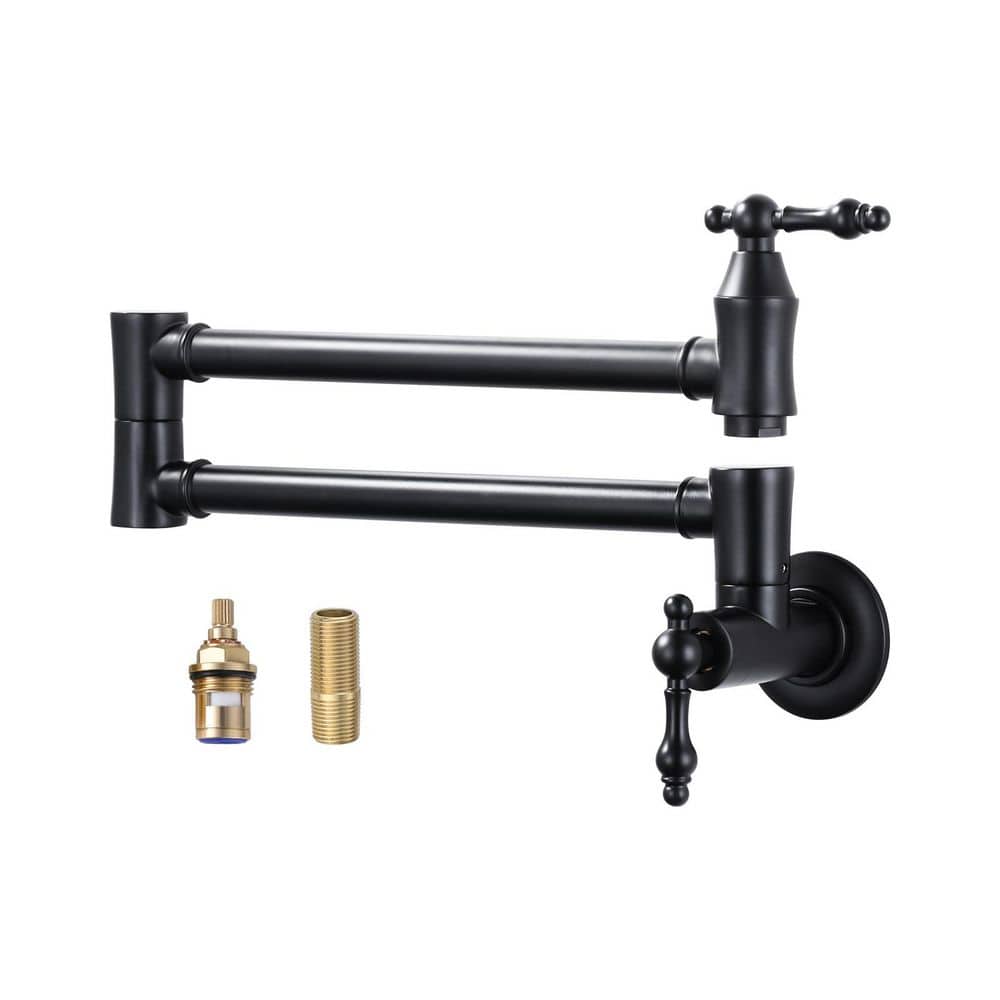 Brass Wall Mounted Pot Filler Double Joint Swing Arms Kitchen Faucet with 360° Spout Swivel in Matte Black price history on PriceWatchPro