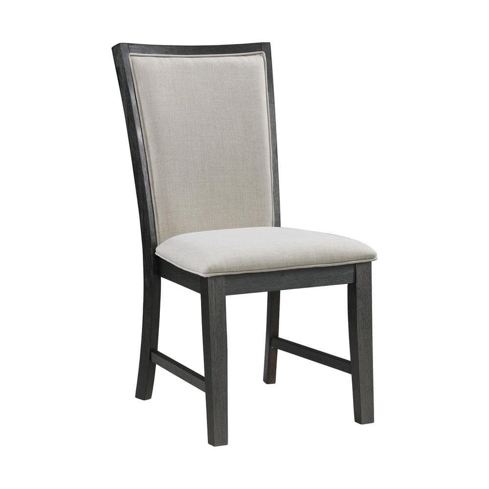 Transitional Cream and Black Upholstered Side Chair with Wooden Slats