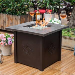 30 in. Square Outdoor Propane Gas Fire Pit Table with Cover with 50000 BTU