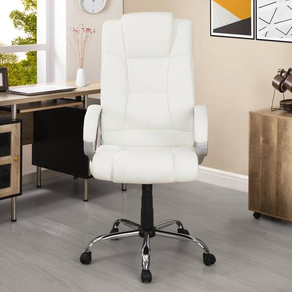High Back Executive Premium Faux Leather Office Chair with Back Support, Armrest and Lumbar Support Inbox Zero Upholstery Color: White