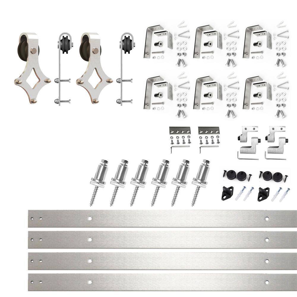 Brushed Nickel Double Track Diamond Bypass Barn Door Hardware Kit