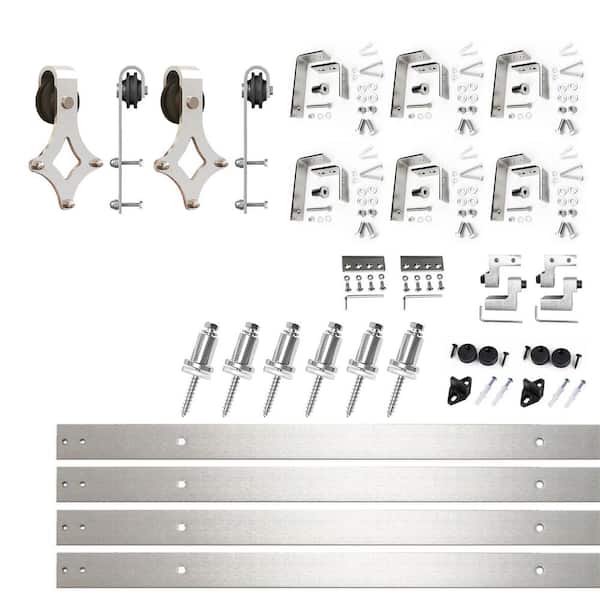 HOMACER 9 ft./108 in. Brushed Nickel Double Track Bypass U-Shape Sliding Barn Door Hardware Kit - Diamond Design Roller