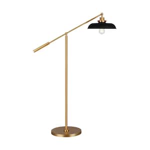 Wellfleet 30.75 in. W x 46 in. H 1-Light Midnight Black/Burnished Brass Dimmable Standard Floor Lamp with Steel Shade