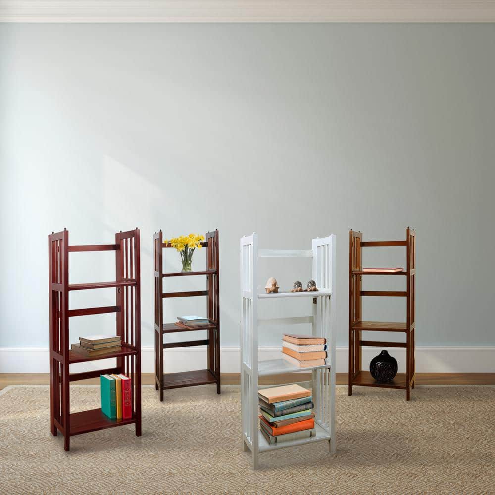 Walnut Finish 3-Shelf Solid Wood Stackable Folding Bookcase