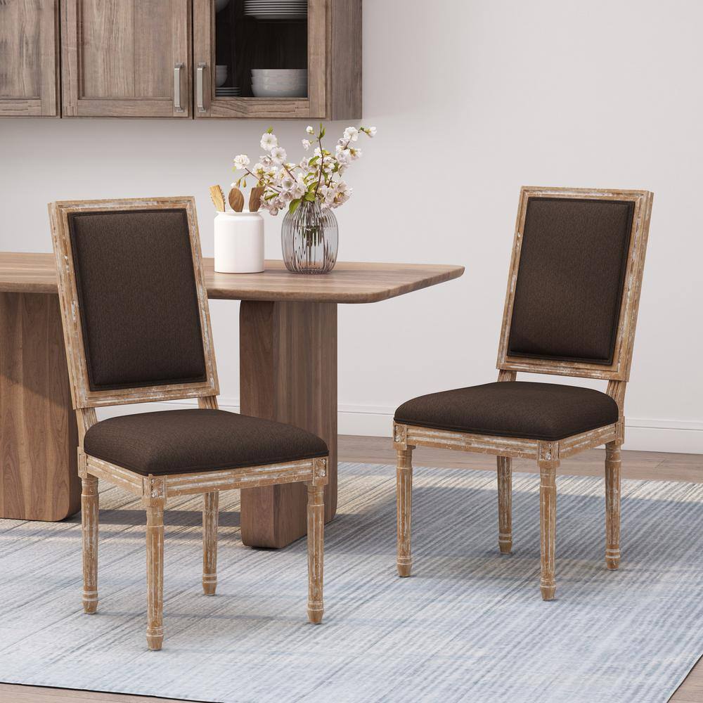 High-Back Parsons Side Chair in Brown with Wood Frame, Set of 2