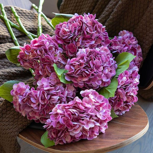 Unbranded Home Decor Series: 3 - Piece, 21 in. H x 8.6 in. W Rose Red Artificial Cone Hydrangea