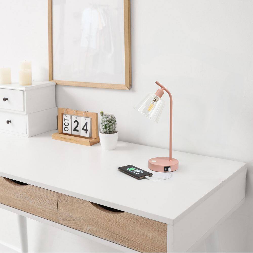 15.75 in Blush Pink Rechargeable Integrated LED No Design Task & Reading Table Lamp for Living Room with Clear Glass price history on PriceWatchPro