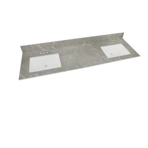 73 in. W x 22 in. Vanity Top in Soapstone Mist with White Rectangular Double Sinks and Single Hole for Faucet