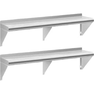 Stainless Steel Shelf 12 in. x 60 in. 2 Pack NSF Wall Mounted Metal Shelving with Backsplash for Kitchen