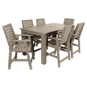 Weatherley Woodland Brown Counter Height Plastic Outdoor Dining Set in Woodland Brown Set of 6