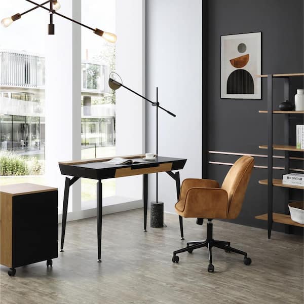 Loft Lyfe Matheo 21.6 in. Wide Rectangular Black/Natural Wooden 3-Drawers Writing Desk with Steel Legs