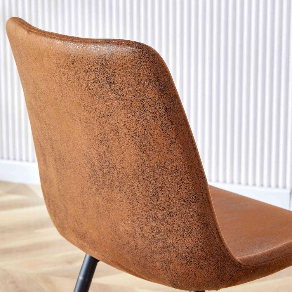 Brown Suede Upholstered High Back Side Chair Set with Metal Legs