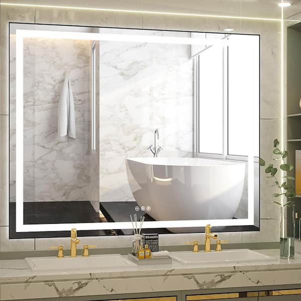 grafisk Styrke bold Andrea 60 in. W x 48 in. H Large Rectangular Aluminium framed Anti-Fog  Dimmable Wall Mount LED Bathroom Vanity Mirror in Black XSM838-BK - The  Home Depot