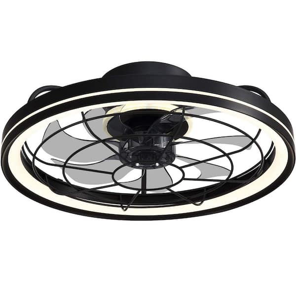 WDETR 19 in. Indoor Black Caged Ceiling Fan with Integrated LED Light Modern Farmhouse Flush Mount Ceiling Fan