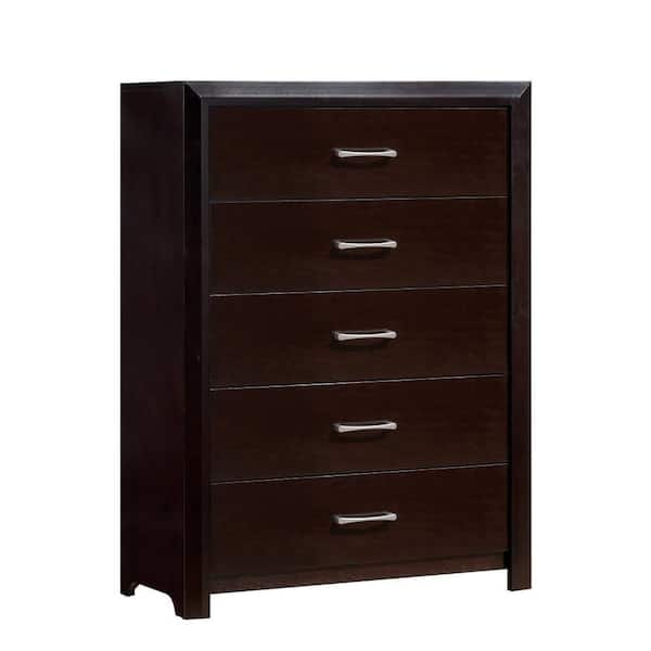 Benjara 18 in. Brown 5-Drawer Chest of Drawers